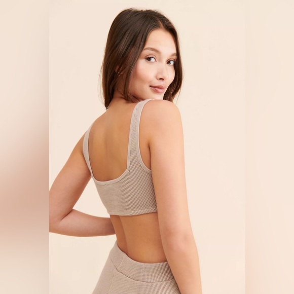 Onia By ANTHROPOLOGIE | Waffle Knit Bralette Bra Crop Women’s Taupe Tan Cream - Picture 3 of 16